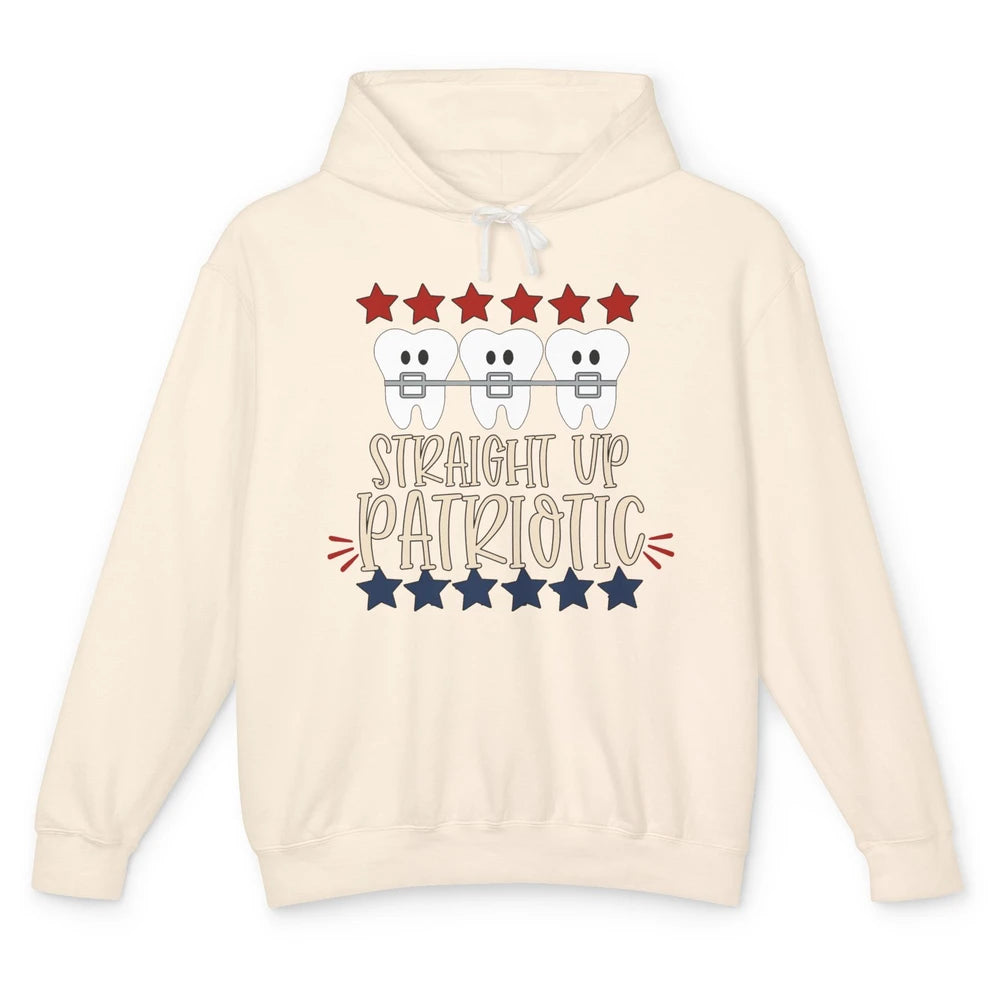 Funny Teeth Orthodontic Straight Up Patriot July 4th Dentist Unisex Lightweight Hoodie