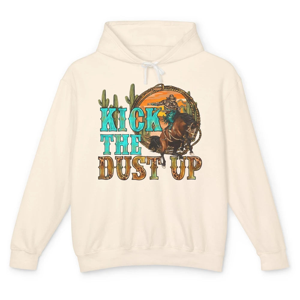 Retro Desert Cowboy Bucking Horse Kick The Dust Up Western Unisex Lightweight Hoodie