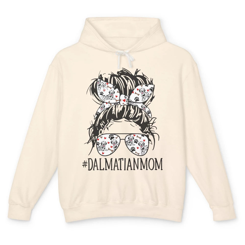 Dalmatian Mom Dog Mothers Day Messy Hair Bun Glasses Woman Unisex Lightweight Hoodie