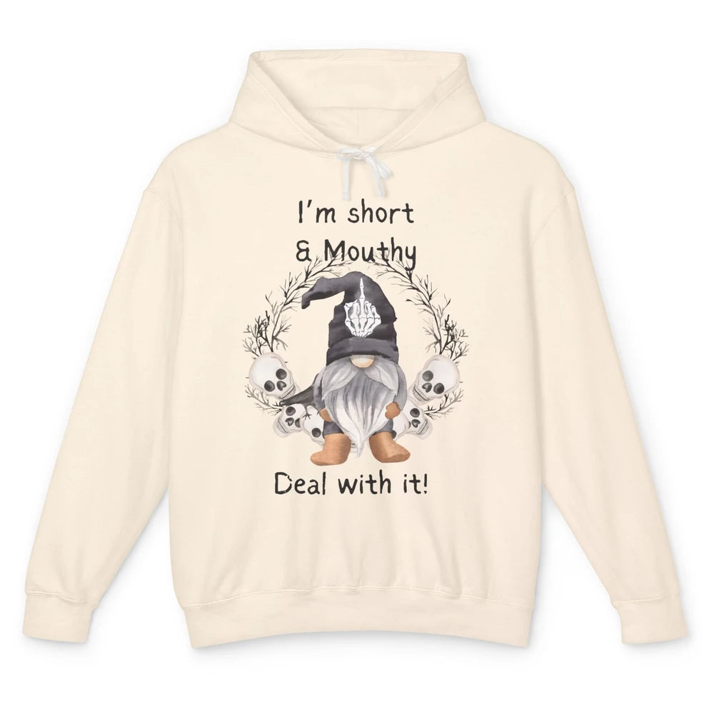 Retro Black Gnome Halloween I'm Short And Mouthy Gnome Skull Unisex Lightweight Hoodie