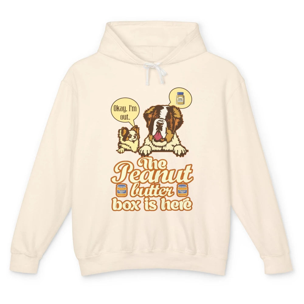 Funny Peanut Butter Box Here St Bernard Dog Sarcastic Puppy Unisex Lightweight Hoodie