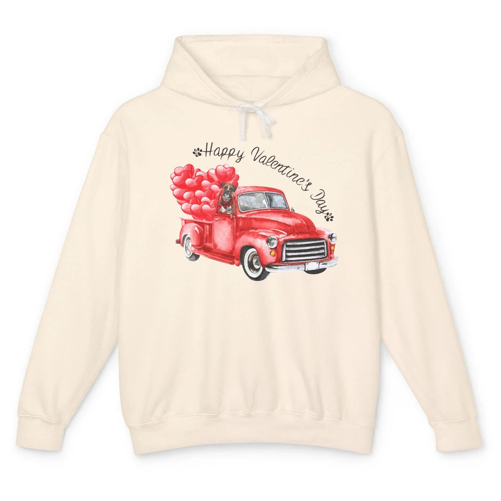 Boxer On Heart Truck Happy Valentines Day Boxer Dog Lovers Unisex Lightweight Hoodie