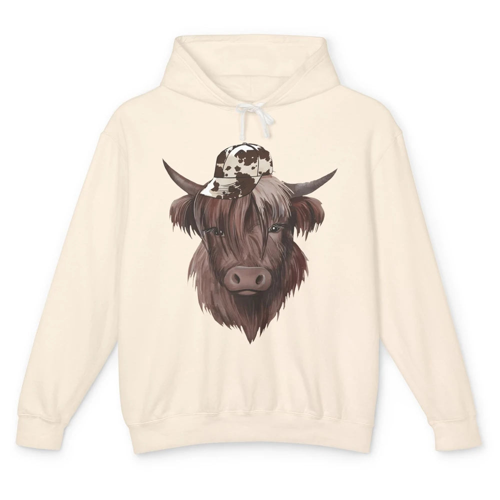 Funny Bull Cow With Hat Leopard Western Country Highland Cow Unisex Lightweight Hoodie