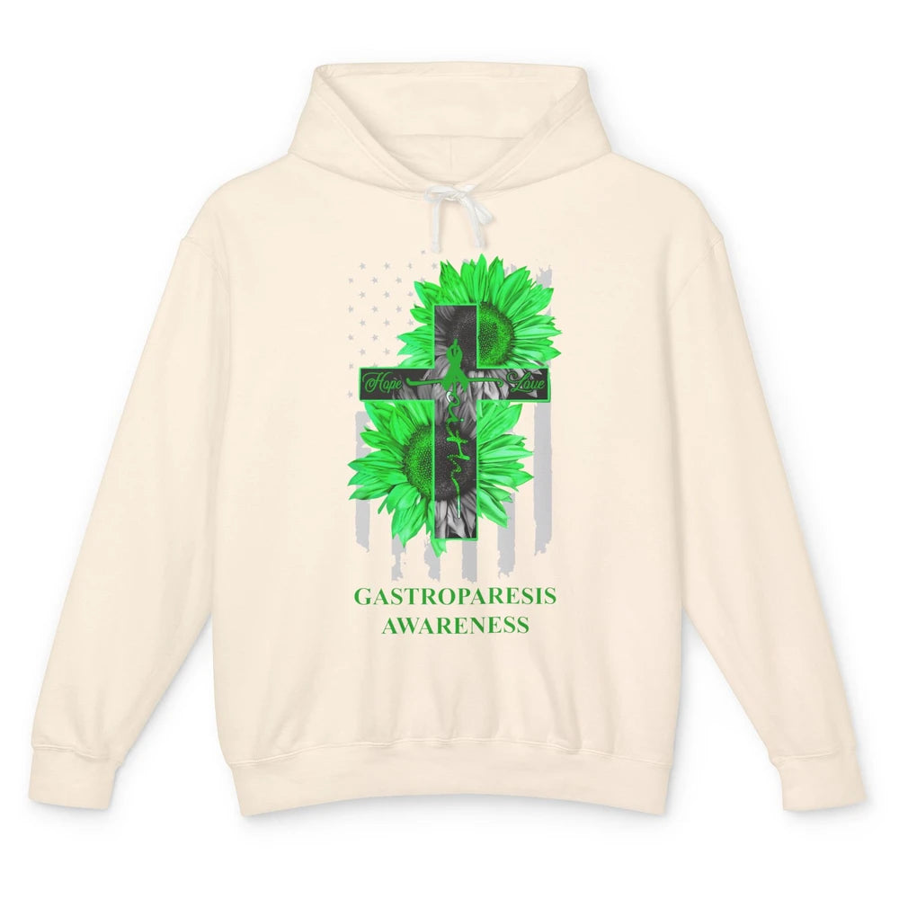 Gastroparesis Awareness Green Ribbon Faith Hope Love US Flag Unisex Lightweight Hoodie