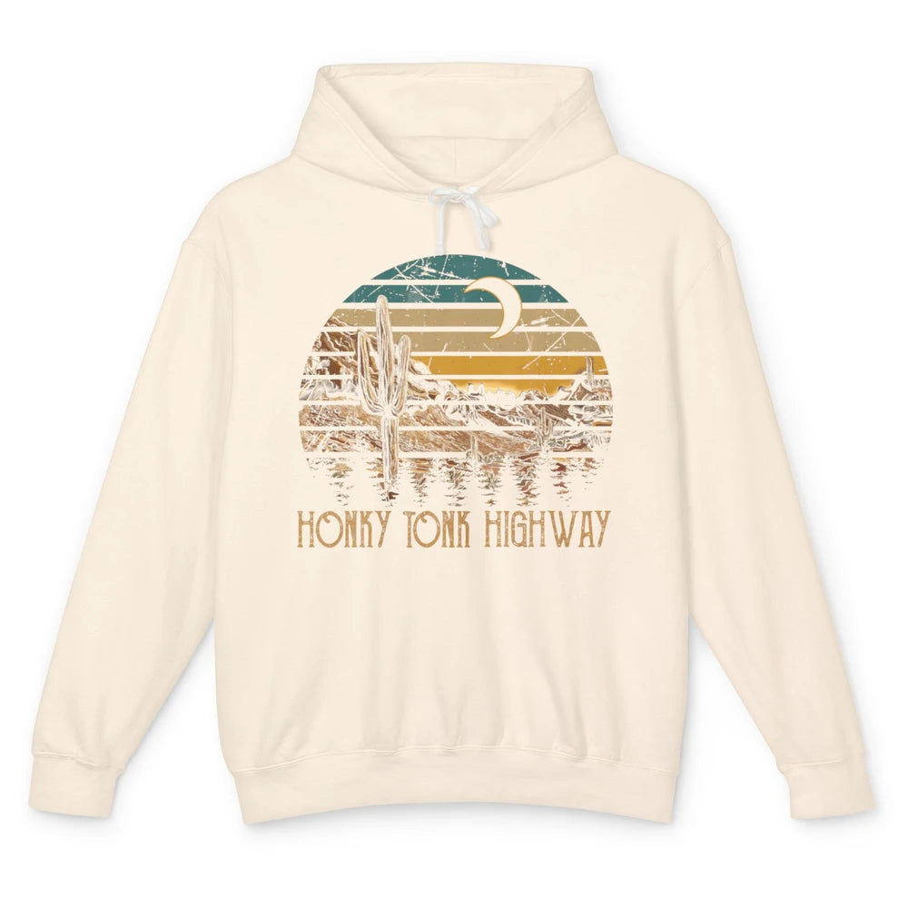 Highway Desert Cactus Desert Western Moon Music Cowboy Rodeo Unisex Lightweight Hoodie