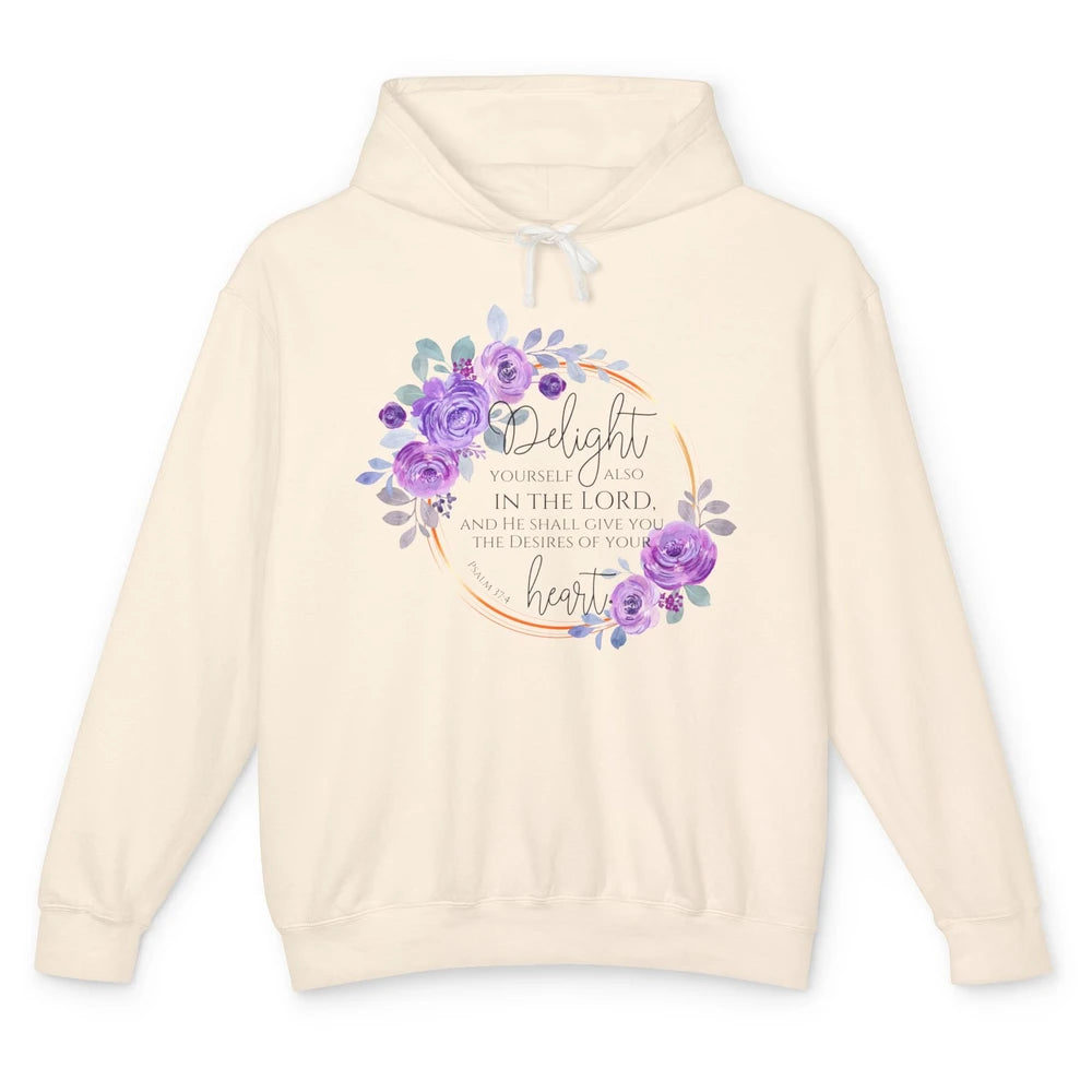 Floral Christian Delight Yourself In The Lord Bible Verse Unisex Lightweight Hoodie