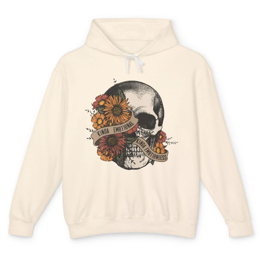 Kinda Emotional Emotionless Flower Skull Vintage Skeleton Unisex Lightweight Hoodie