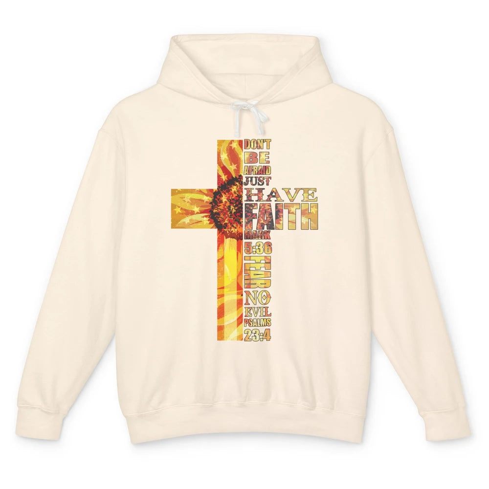 Sunflower Faith Cross Fear No Evil Christian US Flag Unisex Lightweight Hoodie