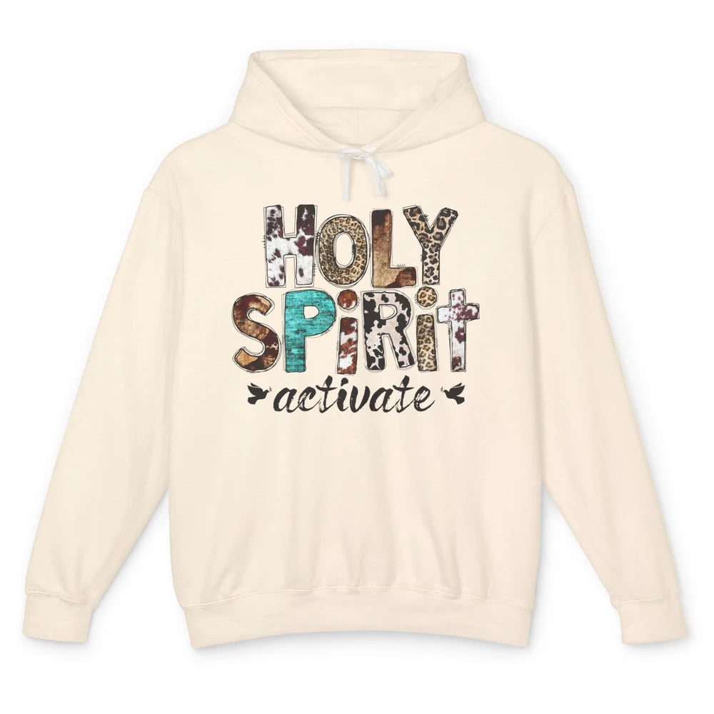 Retro Leopard Holy Spirit Activate Cowboy Rodeo Western Girl Unisex Lightweight Hoodie