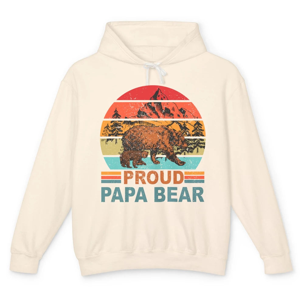 Vintage Mountain Proud Papa Bear Baby Bear Fathers Day Unisex Lightweight Hoodie