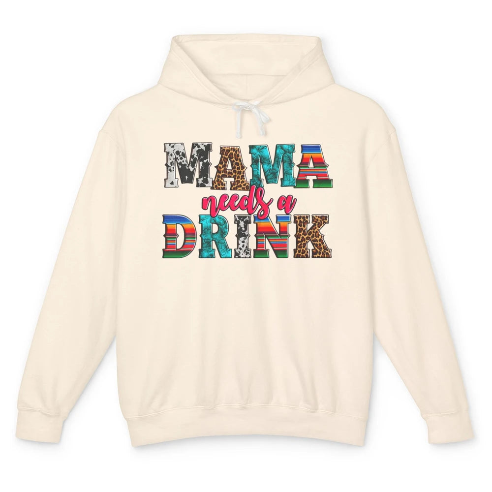 Western Mama Needs Drink Leopard Turquoise Mothers Day Retro Unisex Lightweight Hoodie