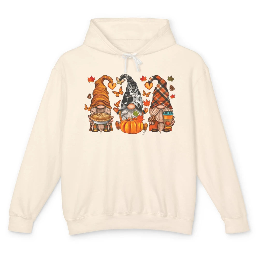 Retro Fall Gnomies Pumpkin Falling Leaves Thanksgiving Gnome Unisex Lightweight Hoodie