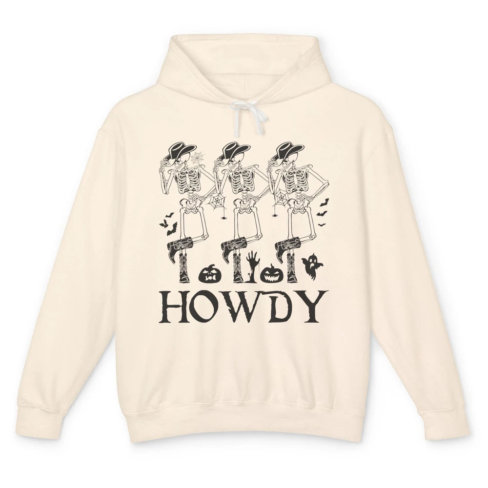 Halloween Skeleton Cowboy Howdy Pumpkin Western Cowgirl Gift Unisex Lightweight Hoodie