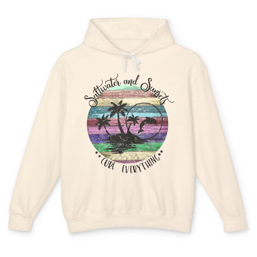 Retro Beach Sunset Saltwater and Sunsets Cure Everything Unisex Lightweight Hoodie