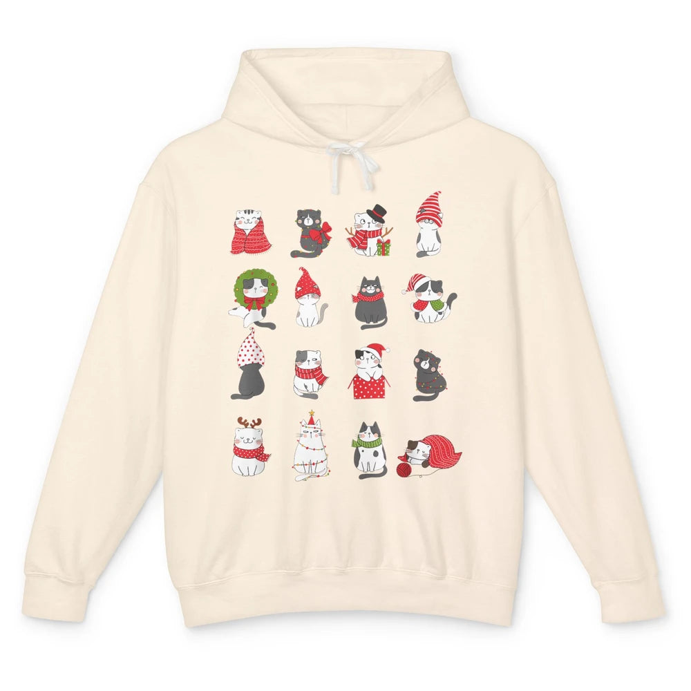 Merry Christmas Meowy Cat Cute Santa Hat Kitten Xmas Kawaii Unisex Lightweight Hoodie