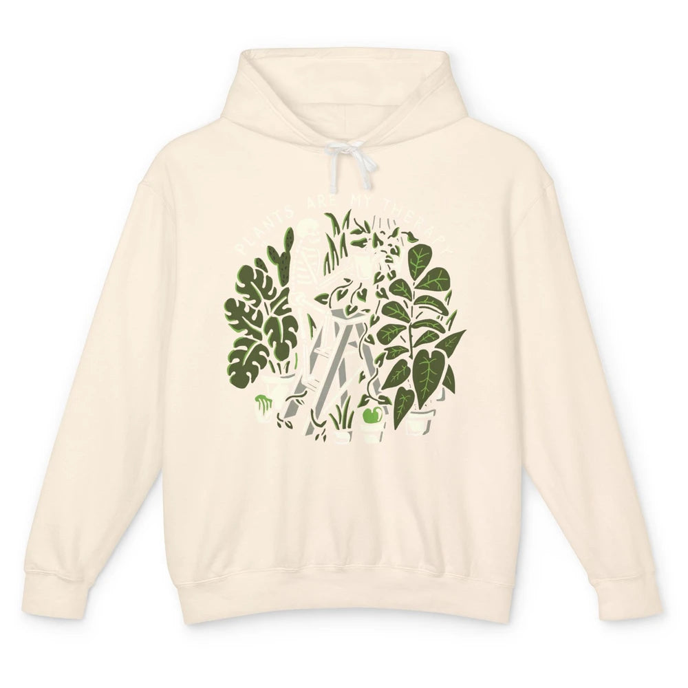 Funny Skeleton Gardener Plants Are My Therapy Gardening Unisex Lightweight Hoodie