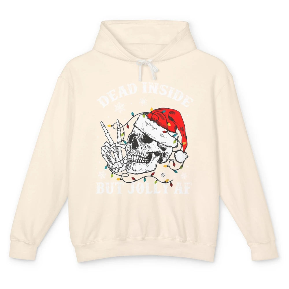 Skeleton Christmas Dead Inside But Jolly AF Merry Christmas Unisex Lightweight Hoodie