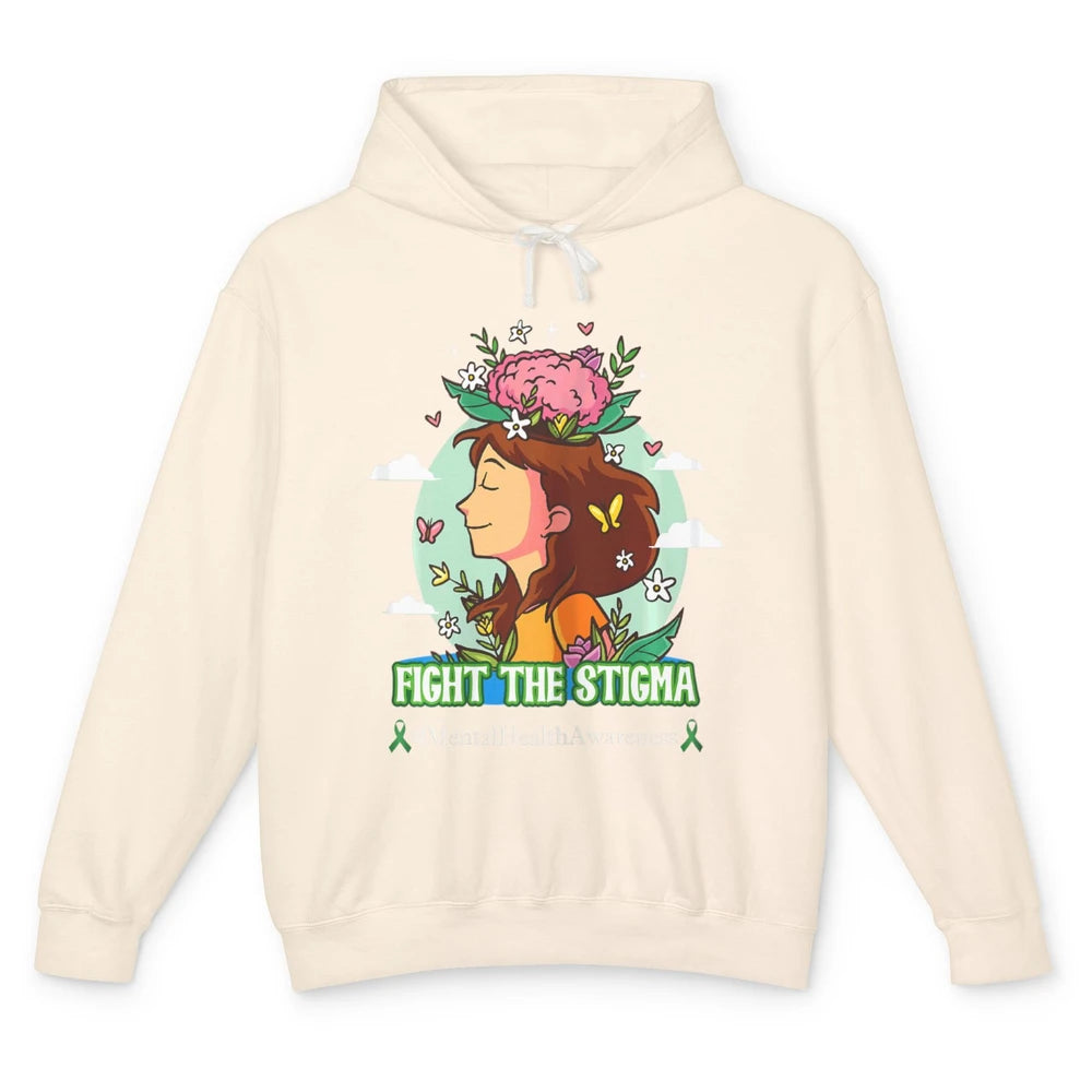 Fight The Stigma Floral Woman Brain Mental Health Matters Unisex Lightweight Hoodie