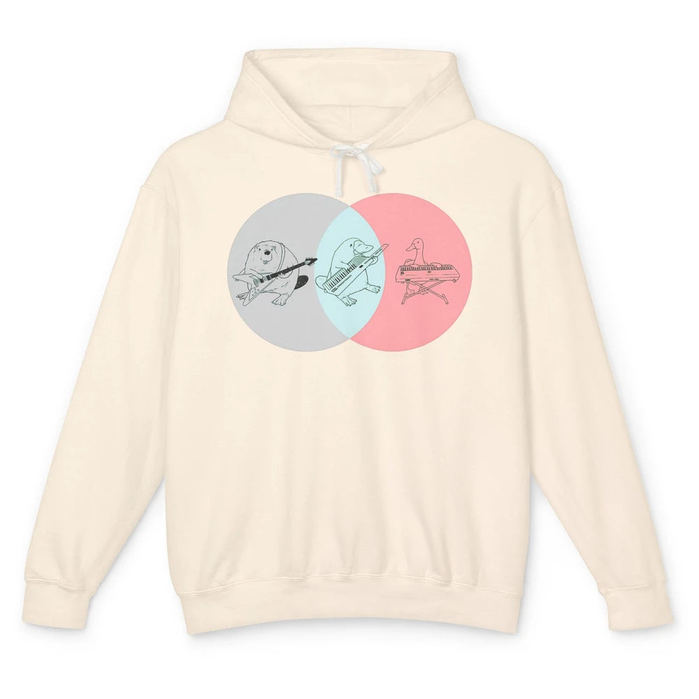 Keytar Platypus Venn Diagram Gray Blue Pink Guitarist Music Unisex Lightweight Hoodie