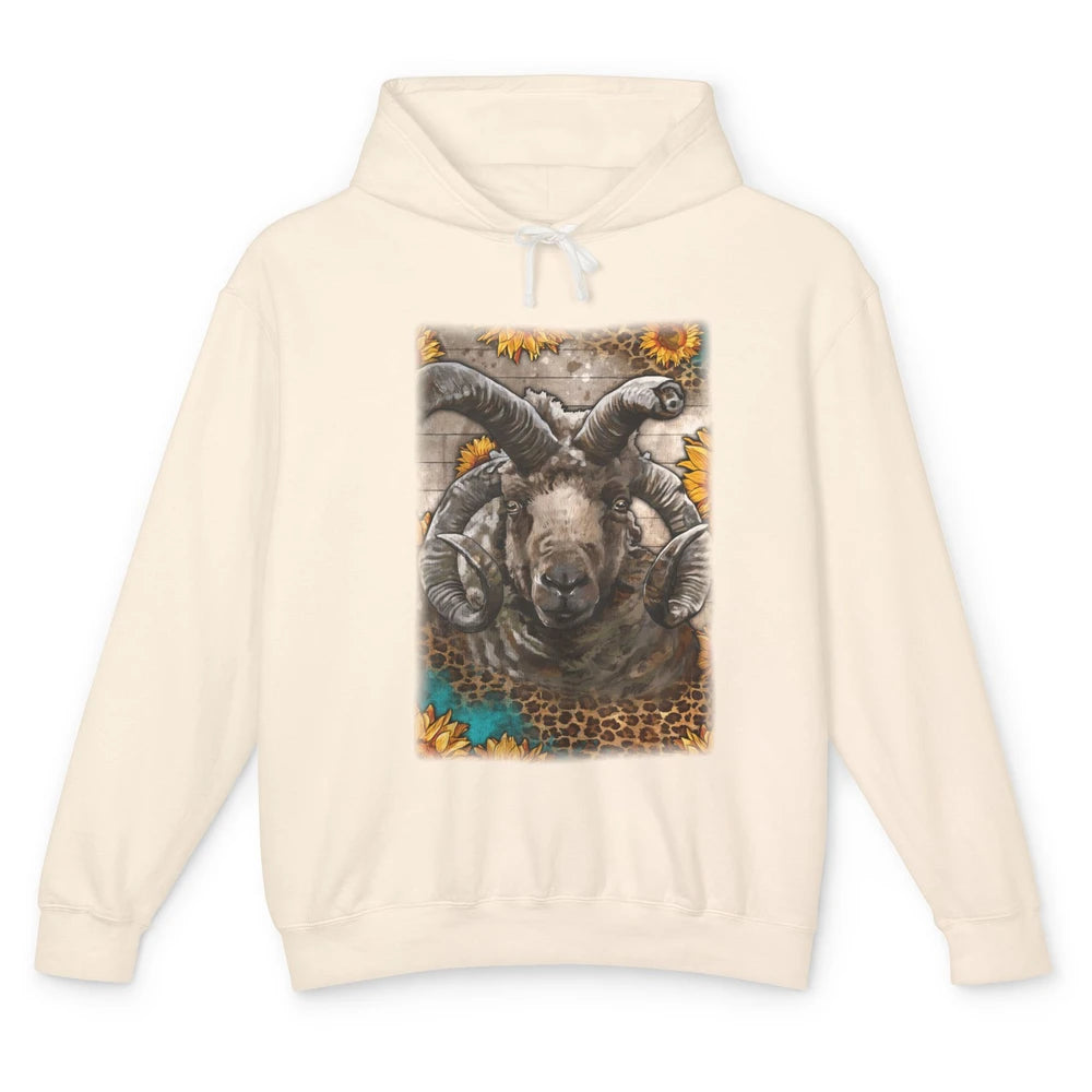 Leopard Sunflower Navajo-Churro Sheep Western Farm Life Unisex Lightweight Hoodie