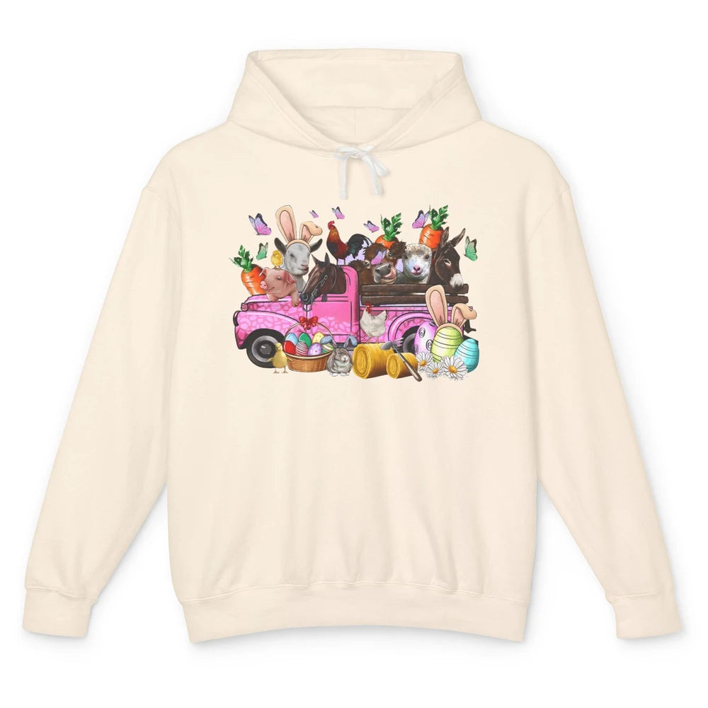 Easter Farm Truck With Easter Eggs Basket Animal Bunny Ears Unisex Lightweight Hoodie