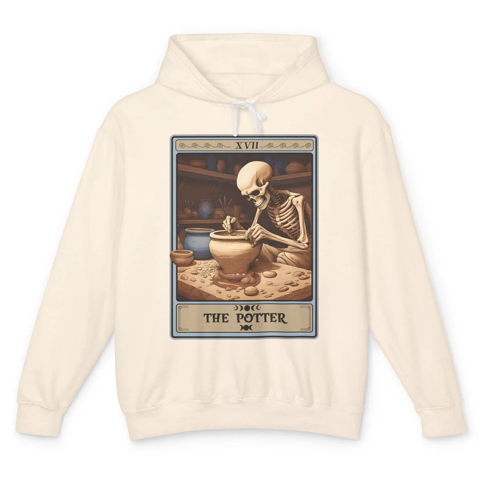 Retro Skeleton The Potter Tarot Card Halloween Pottery Lover Unisex Lightweight Hoodie