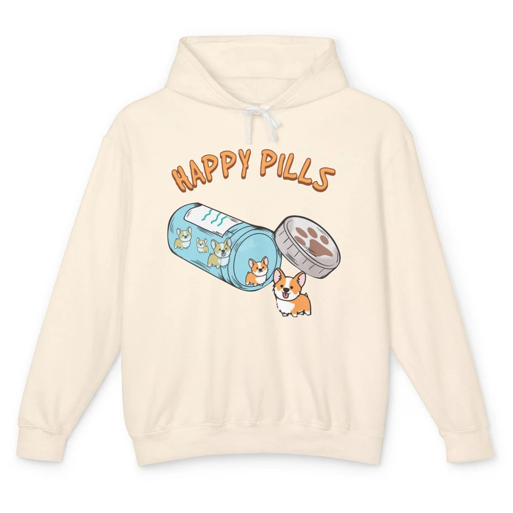 Happy Pills Corgis Cute Welsh Corgi Dog Funny Pet Puppy Unisex Lightweight Hoodie