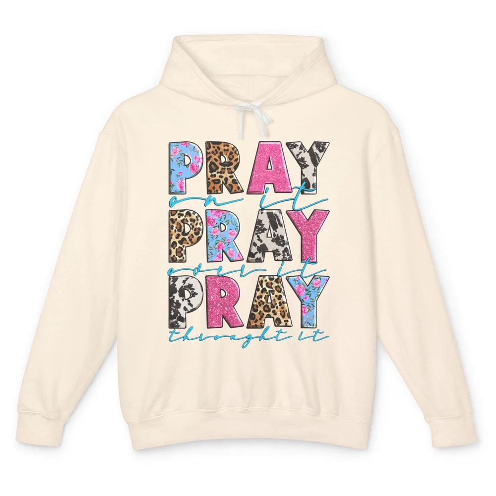 Floral Jesus Cross Pray On It Over It Christian Religious Unisex Lightweight Hoodie