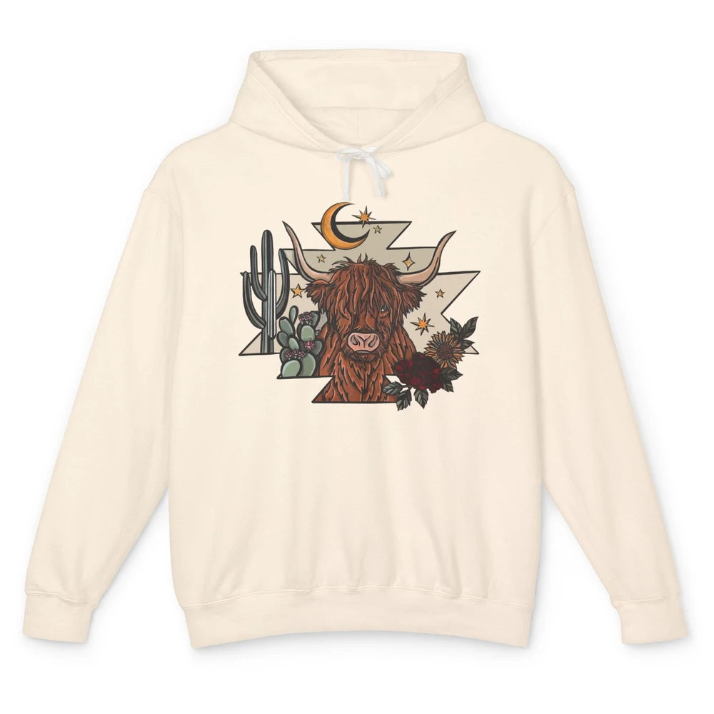 Retro Desert Cactus Highland Cow Western Country Cow Spirit Unisex Lightweight Hoodie