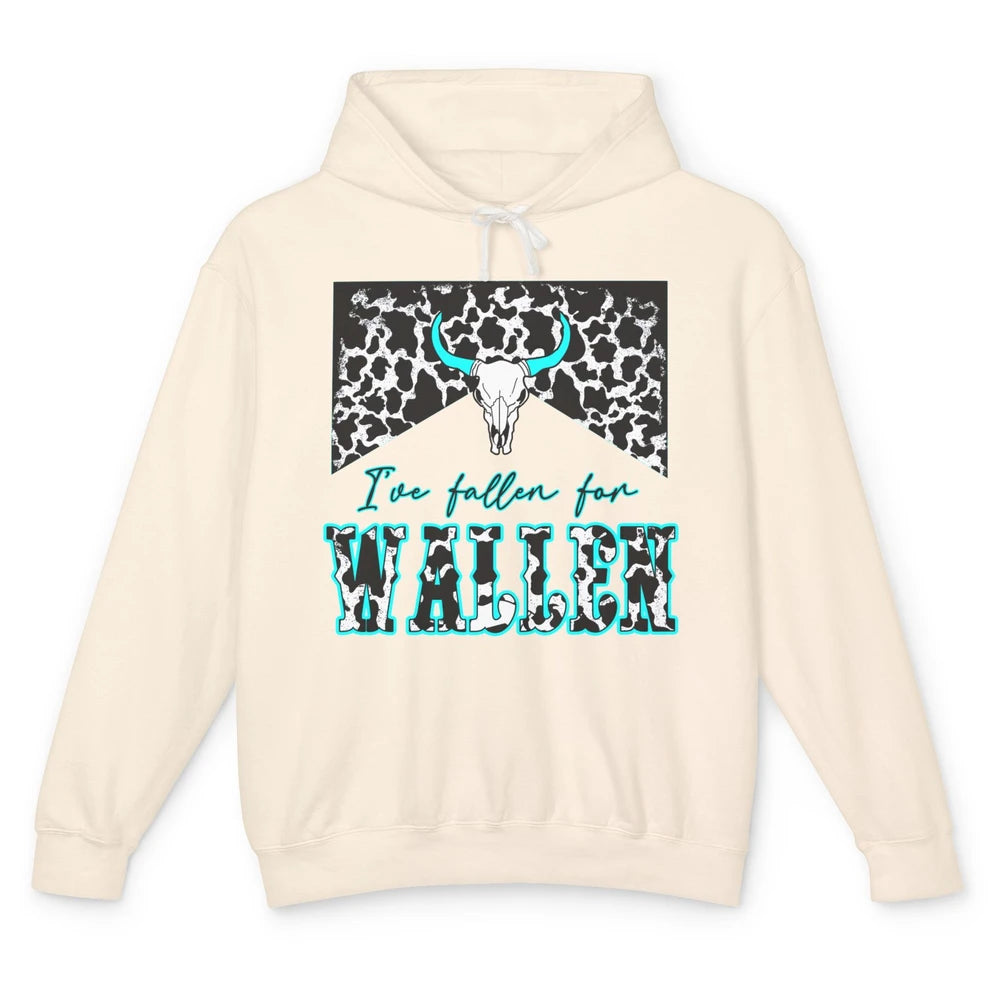 Leopard Turquoise Bull Skull I've Fallen For Wallen Western Unisex Lightweight Hoodie