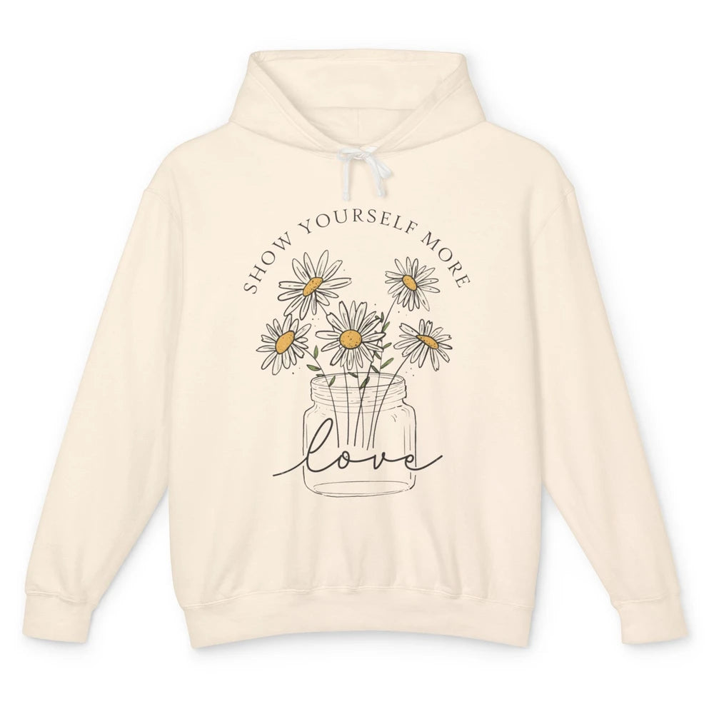 Self Love Daisy Wildflower Positive Motivation Minimalist Unisex Lightweight Hoodie