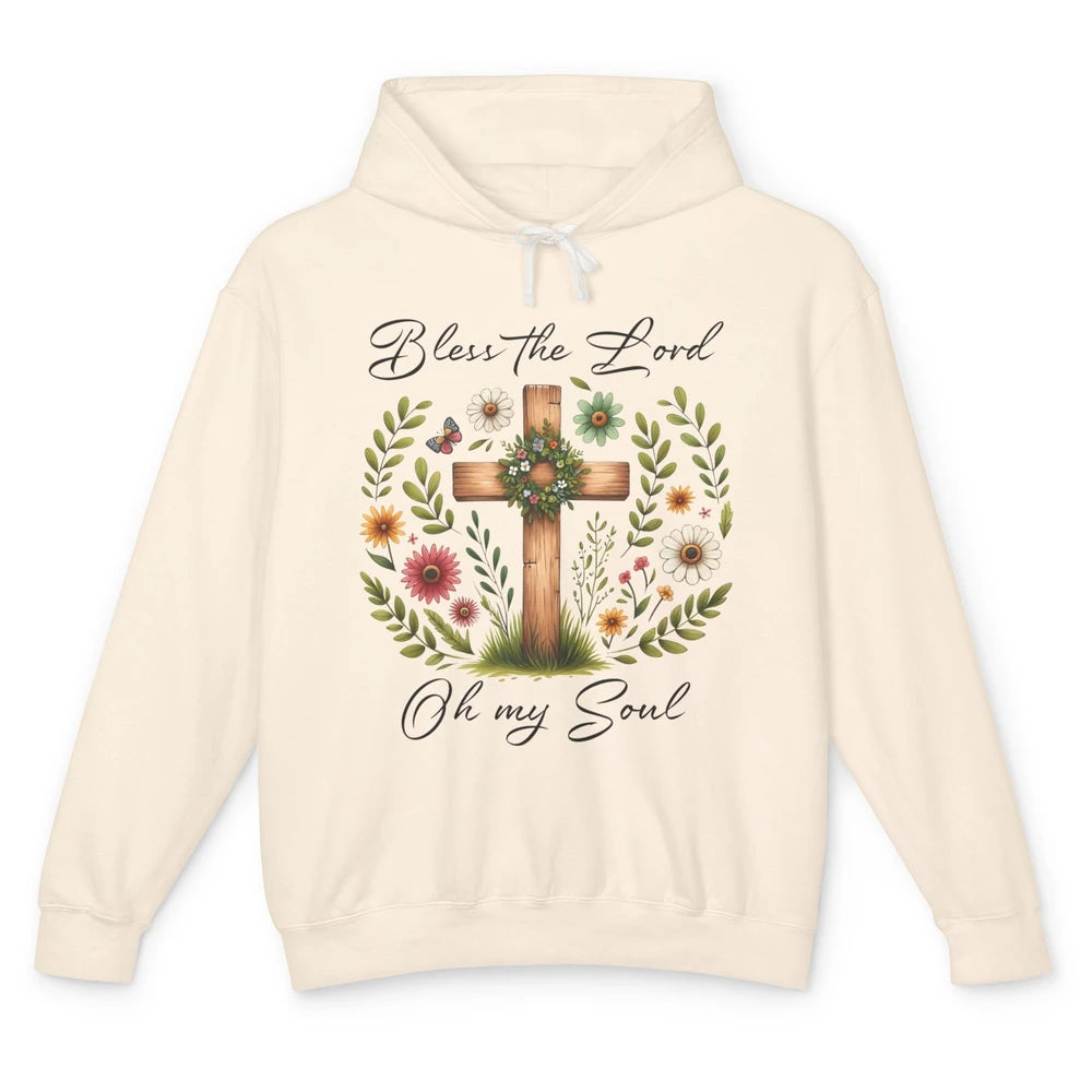 Bible Verse Bless The Lord Oh My Soul Christian Cross Retro Jesus Christ Church Unisex Lightweight Hoodie