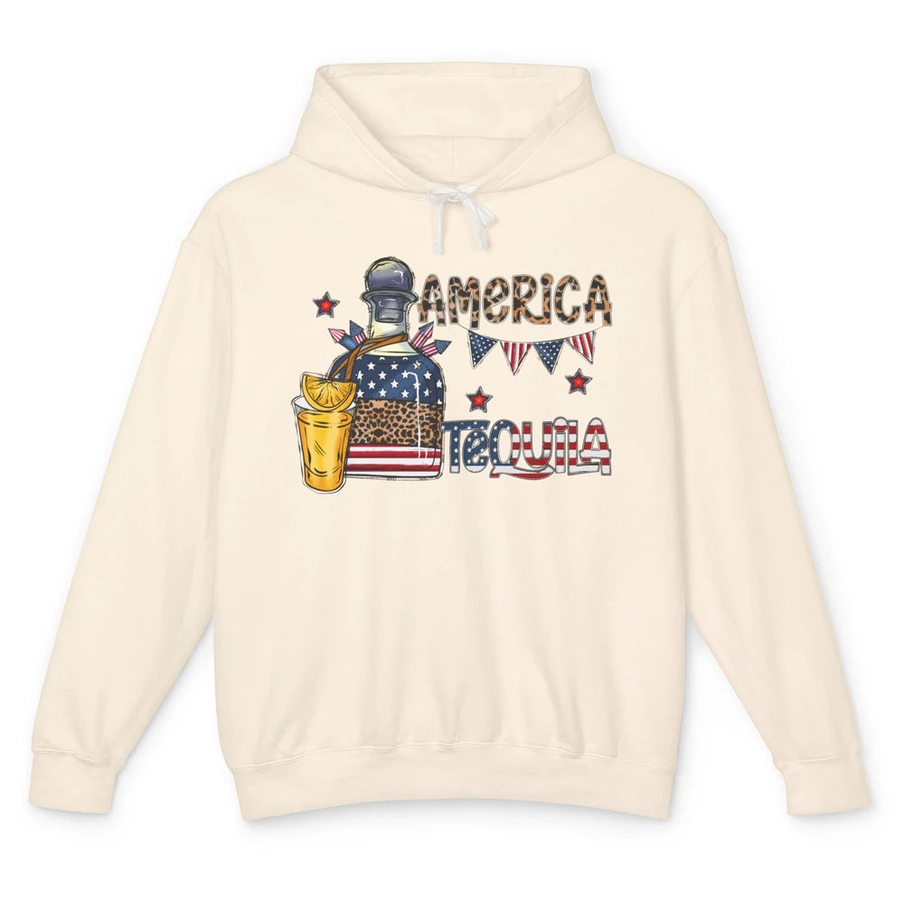 America Tequila Leopard Western Country 4th Of July Party Unisex Lightweight Hoodie