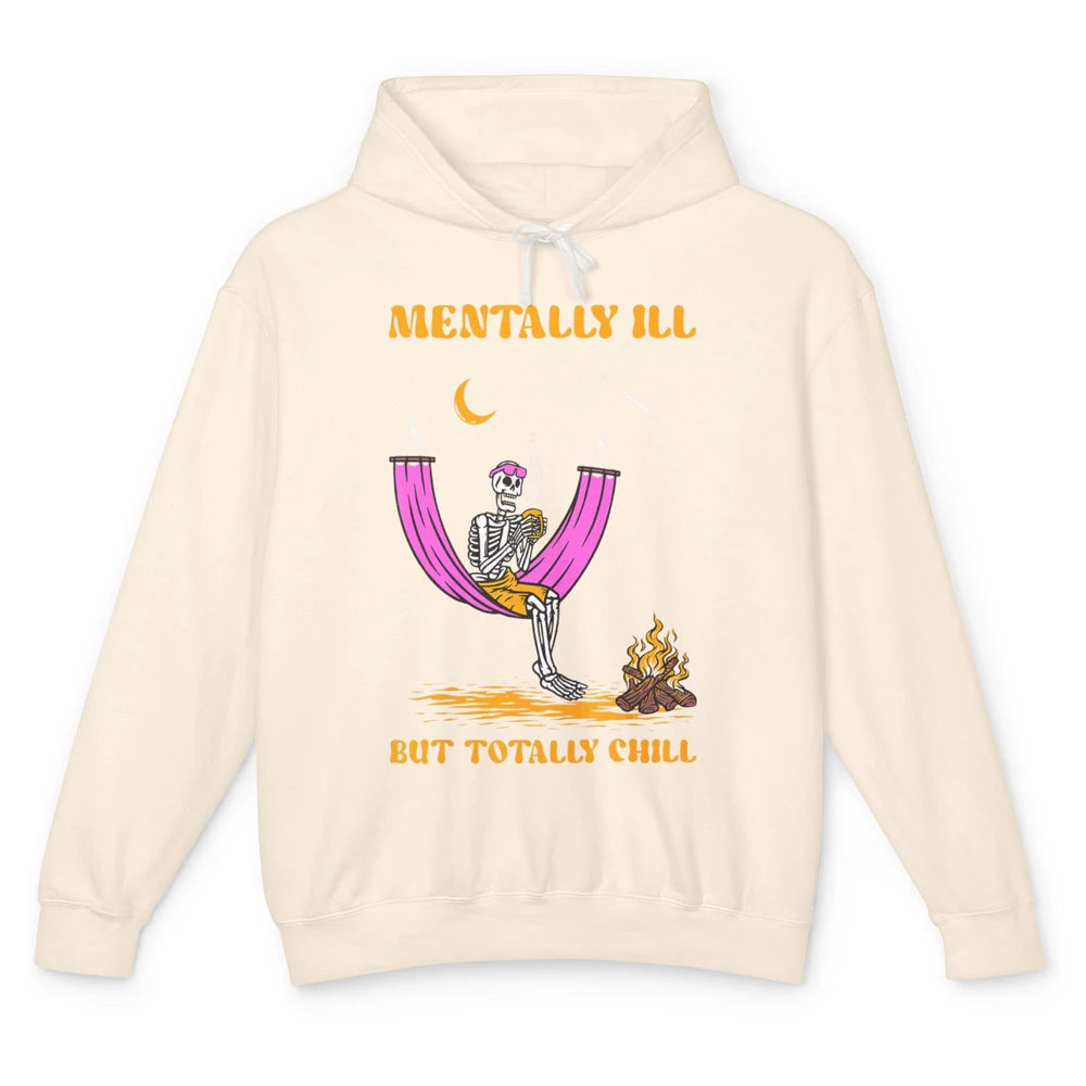 Mentally Ill Skeleton Fire Moon Mental Health Matter Therapy Unisex Lightweight Hoodie