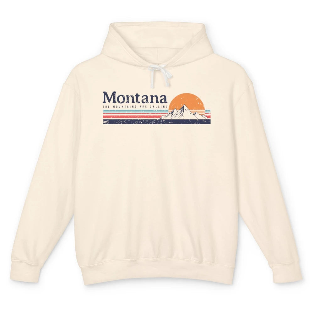 Vintage Montana Mountains Are Calling Camping Hiking Outdoor Unisex Lightweight Hoodie