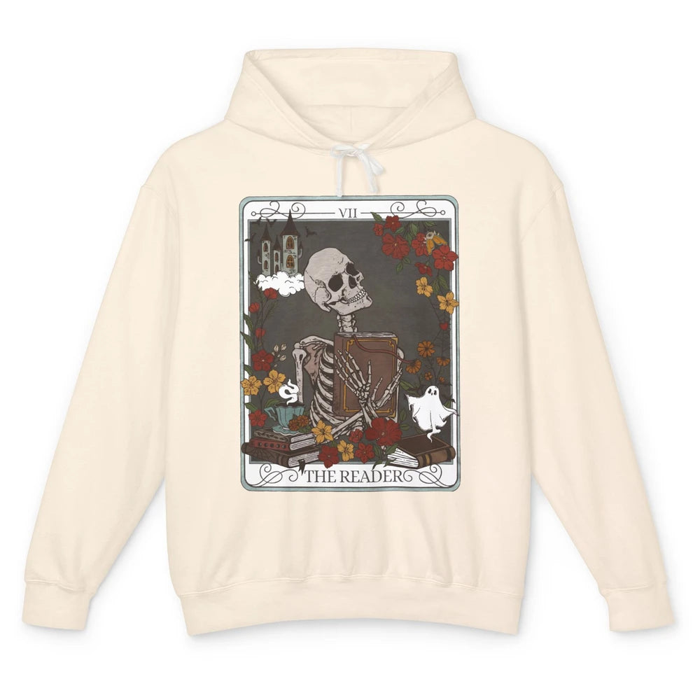 The Reader Tarot Card Skeleton Librarian Witchy Mystical Unisex Lightweight Hoodie