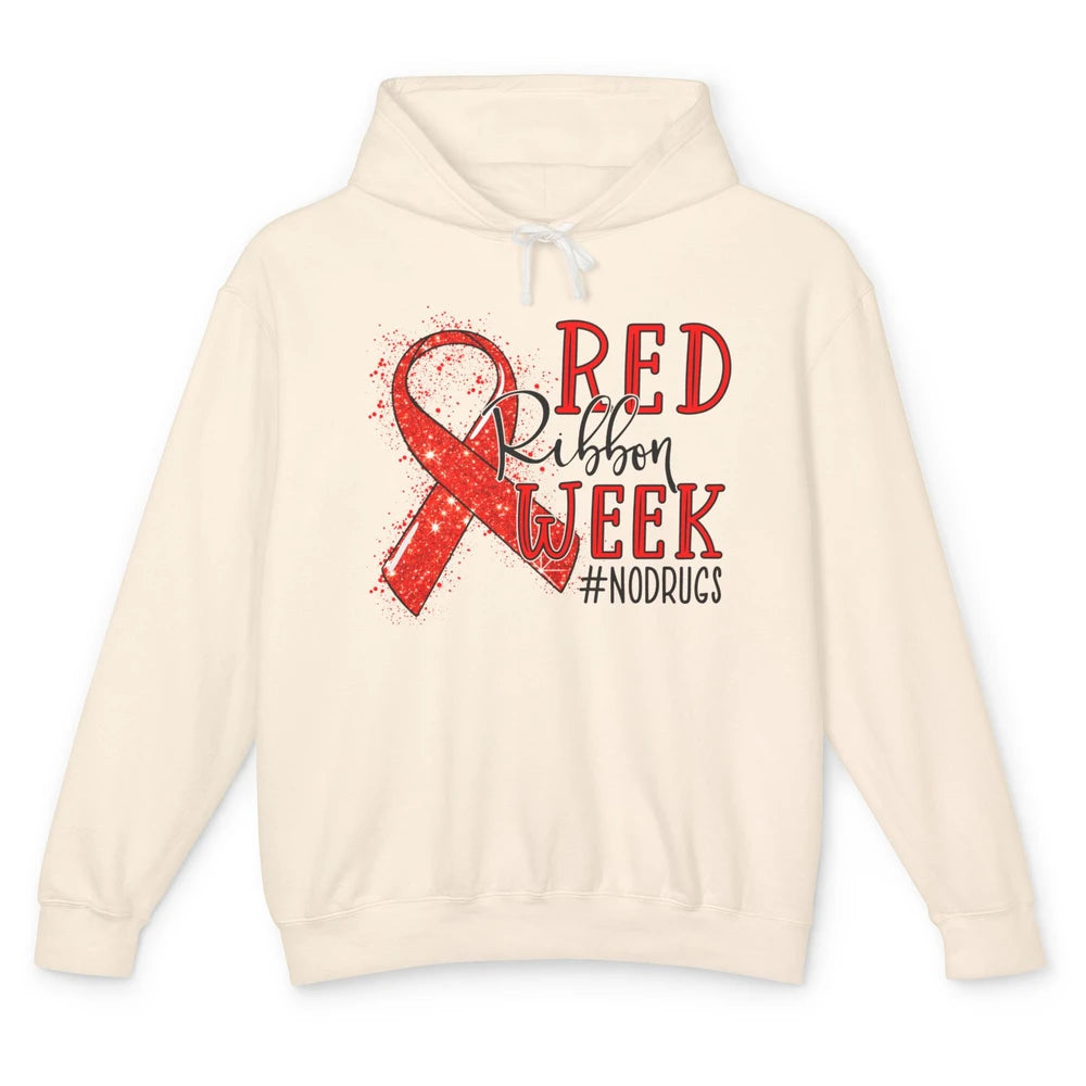 October Red Ribbon Week Awareness No Drugs Drug Free Unisex Lightweight Hoodie