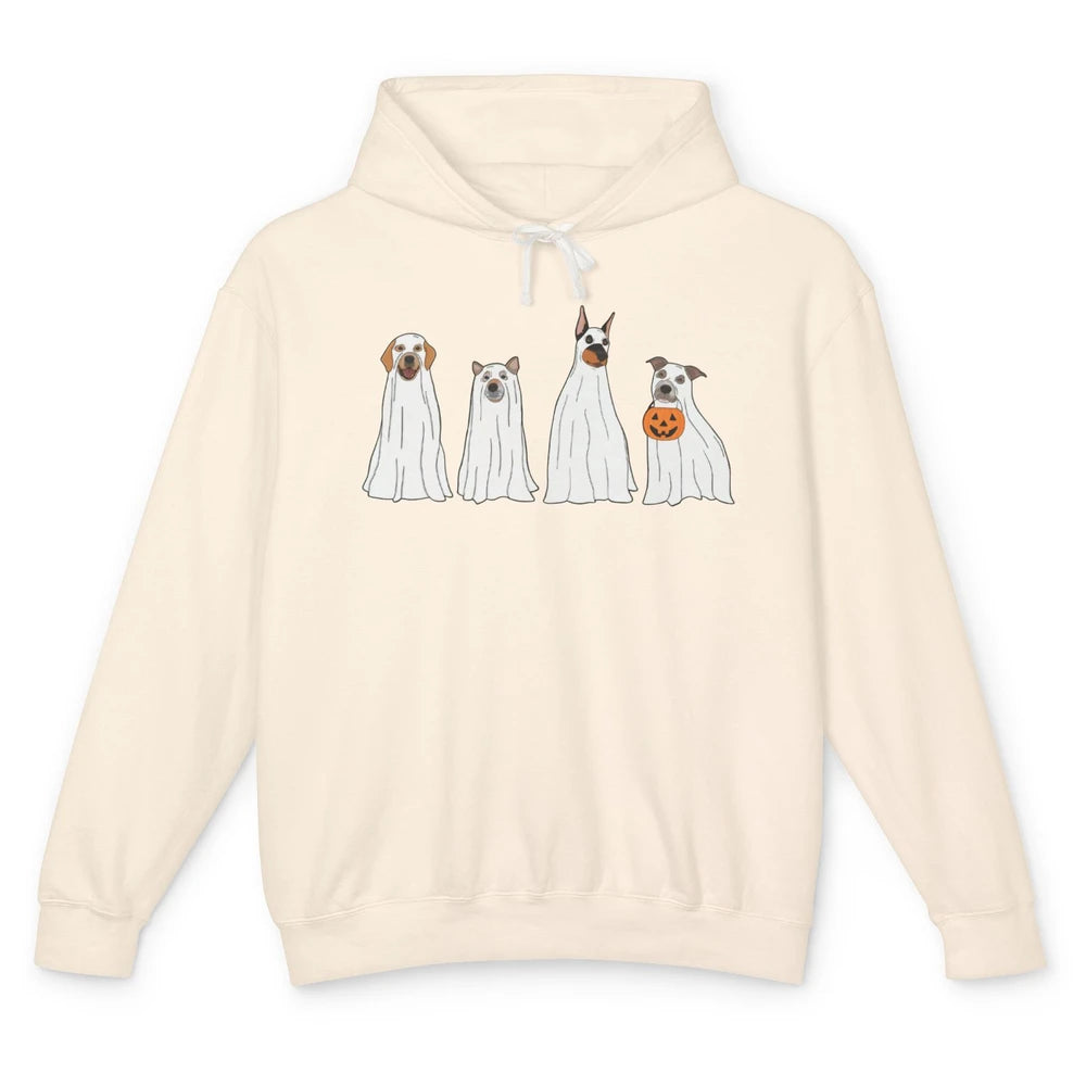 Halloween Dog Ghost Pumpkin Spooky Season Funny Dog Lovers Unisex Lightweight Hoodie