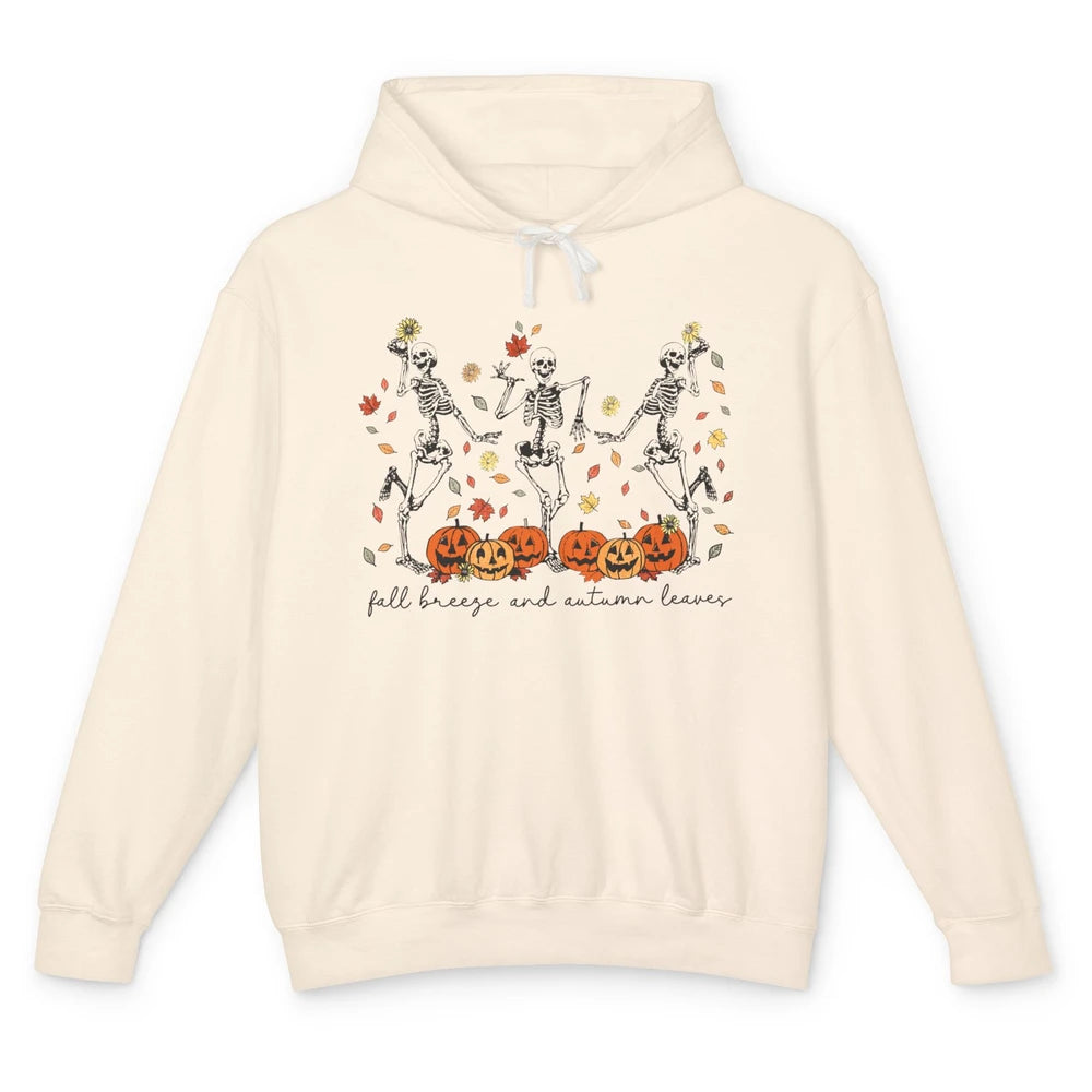 Retro Pumpkin Dancing Skeleton Fall Breeze And Autumn Leaves Unisex Lightweight Hoodie