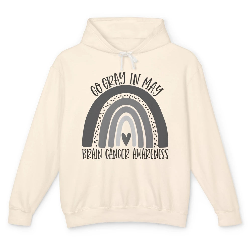 Brain Cancer Awareness Go Gray In May Gray Rainbow Heart Unisex Lightweight Hoodie