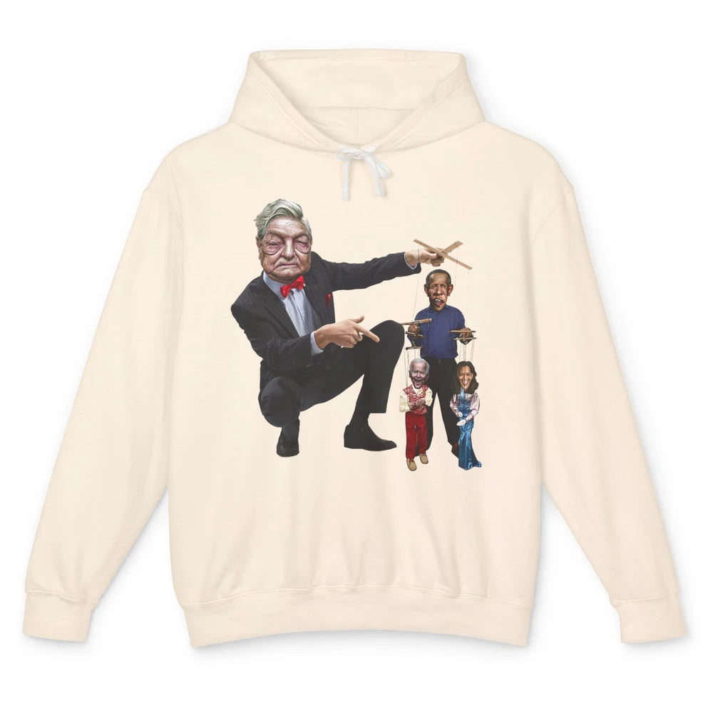 Funny George Soros Playing Puppets Biden Anti Biden Liberals Unisex Lightweight Hoodie