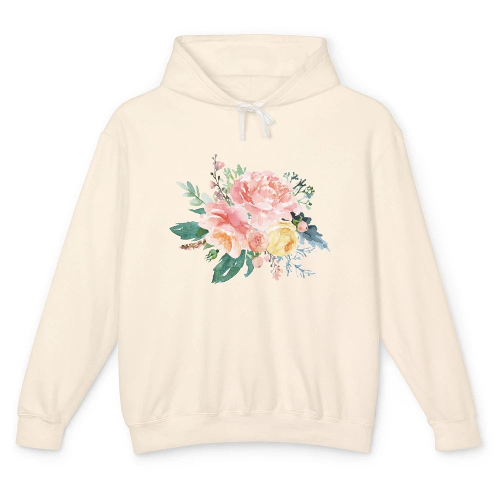 Watercolor Peony Flower Bouquet Botanical Garden Wildflower Unisex Lightweight Hoodie