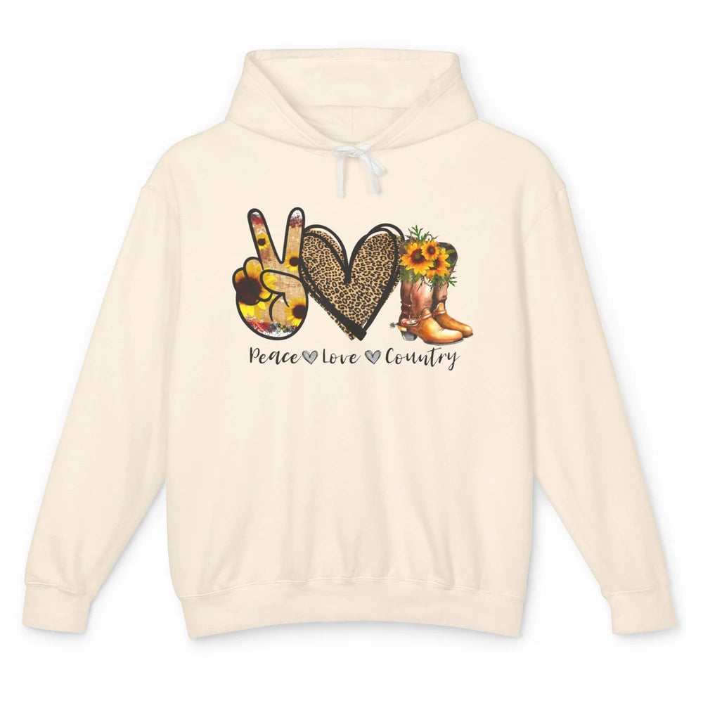 Retro Sunflower Peace Love Country Cowgirl Midwest Girl Boot Unisex Lightweight Hoodie