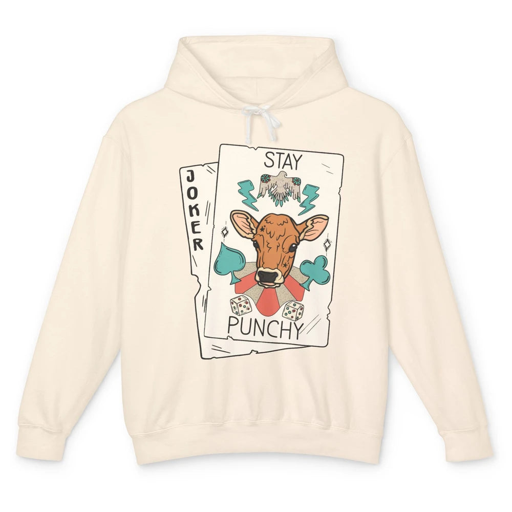 Calf Cow Stay Punchy Playing Cards Western Country Cattles Unisex Lightweight Hoodie