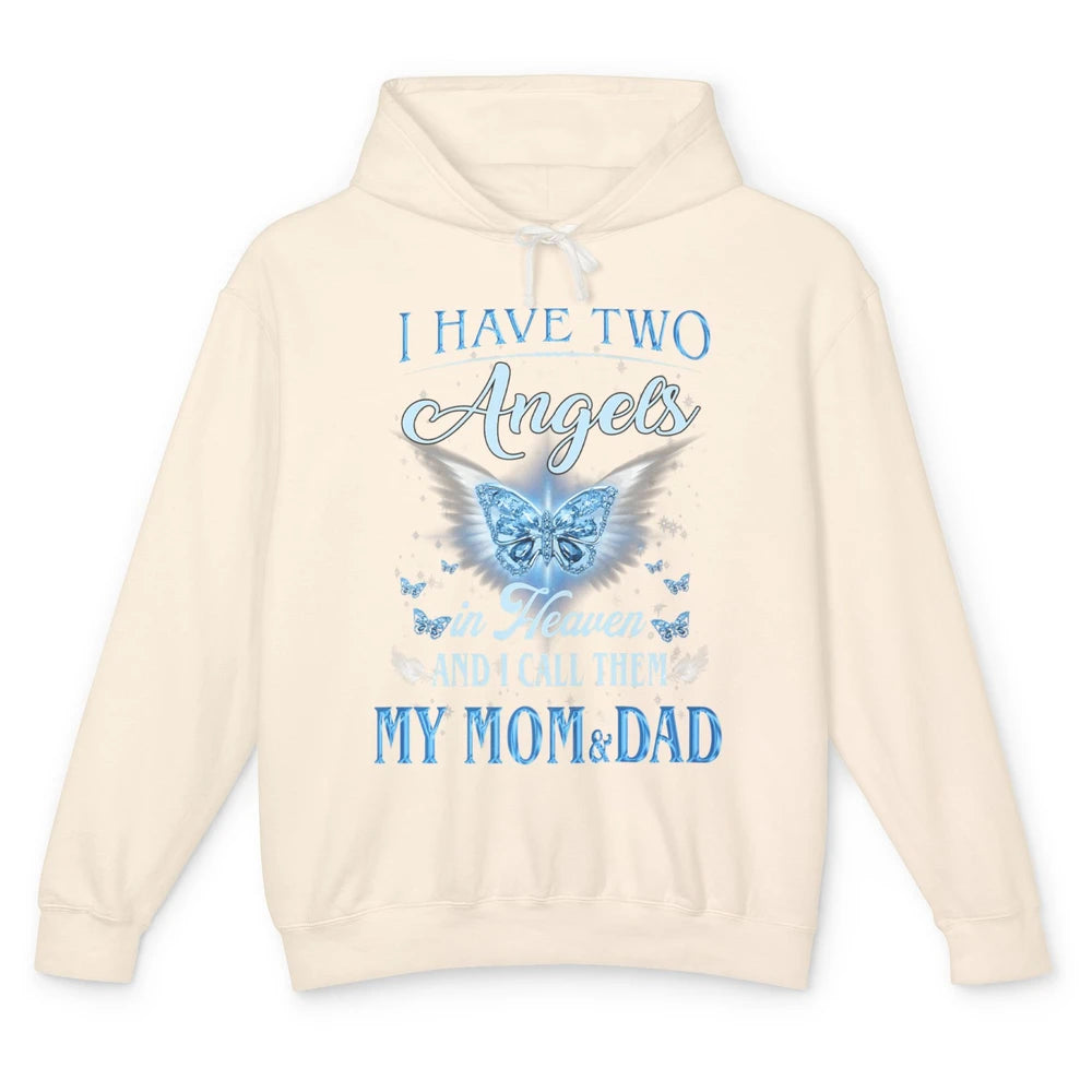 My Mom And Dad In Heaven Angel Wings Mother Memories Forever Unisex Lightweight Hoodie