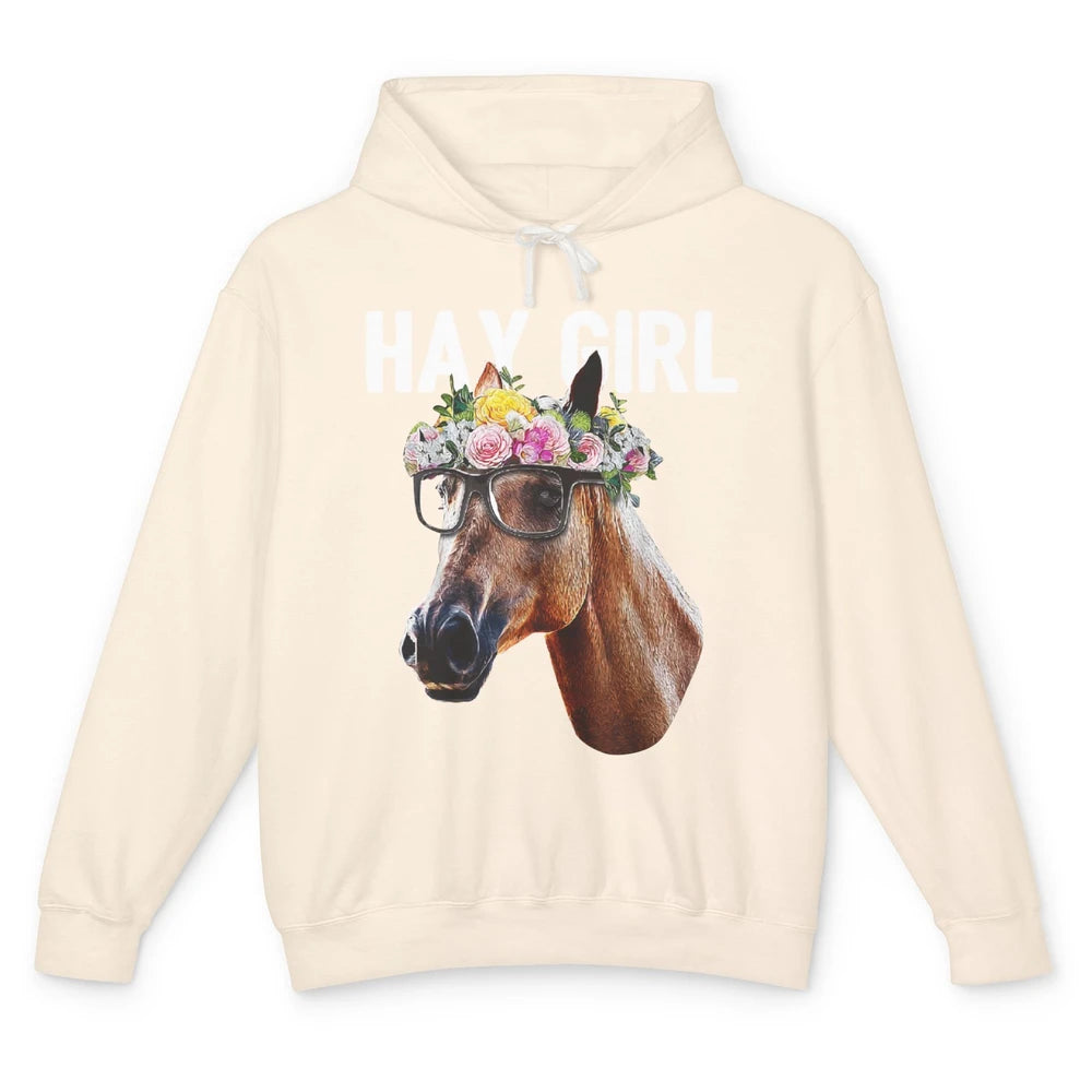 Cute Hay Girl Horse Floral Crown Rose Equestrian Farm Animal Unisex Lightweight Hoodie