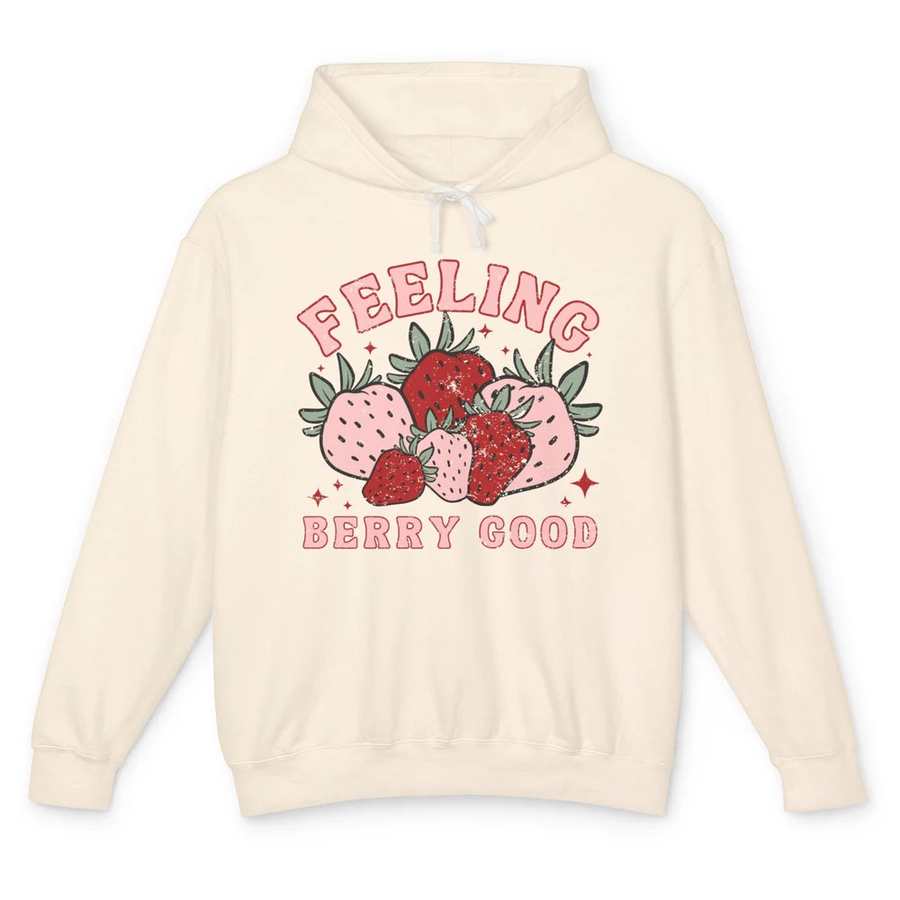 Retro Strawberry Feeling Berry Good Positive Mind Happy Life Unisex Lightweight Hoodie