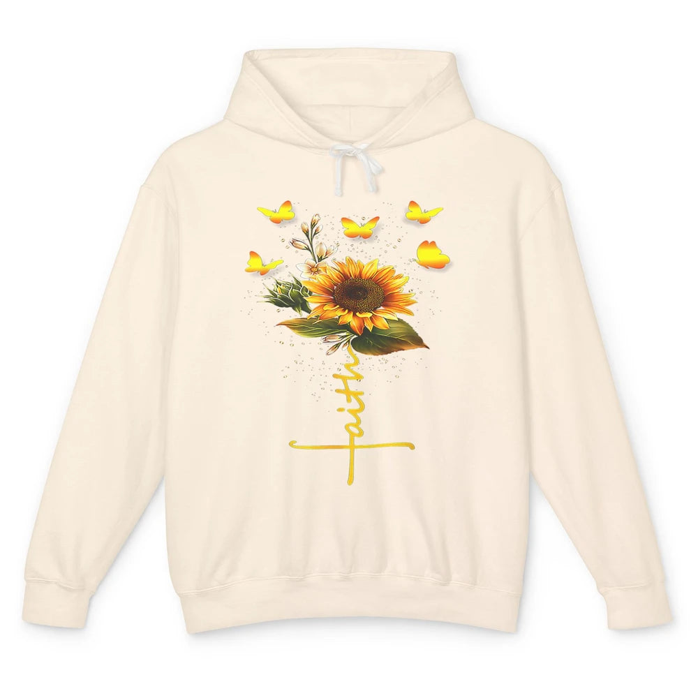 Vintage Faith Cross Sunflower Butterfly Christian Jesus God Unisex Lightweight Hoodie