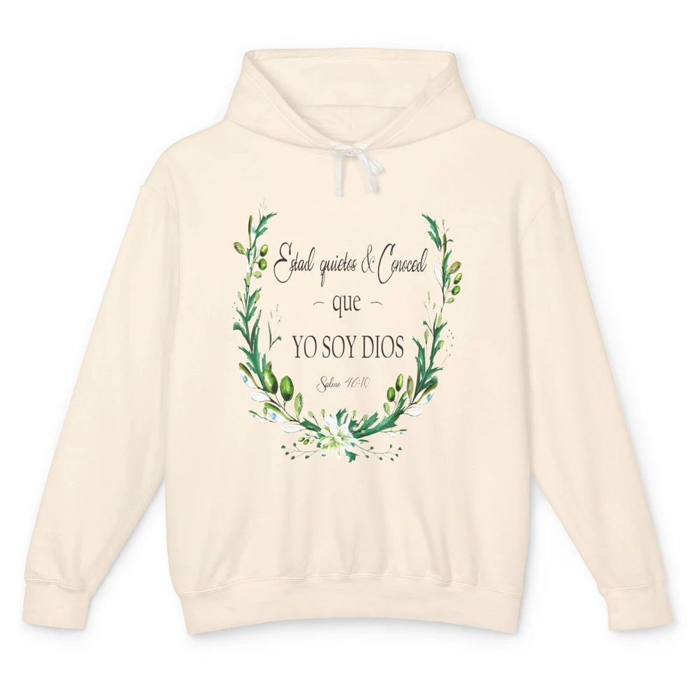 Floral Spanish Bible Verse Estad Quietos Conoced Yo Soy Dios Unisex Lightweight Hoodie