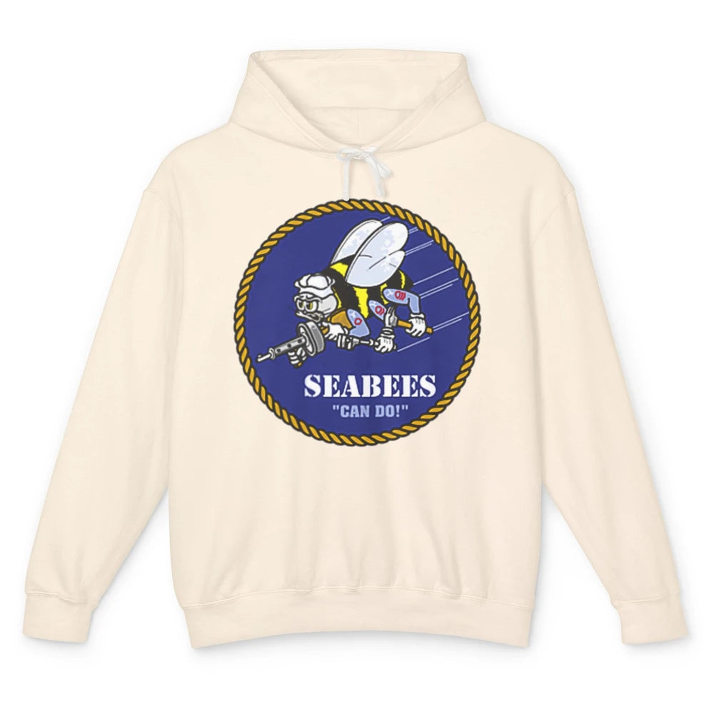 Funny Seabees Construction Battalions Bee Strong Builder Pun Unisex Lightweight Hoodie